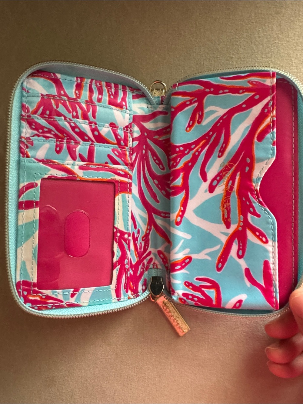 Lilly Pulitzer Turquoise Wallet with Hot Pink & Orange Coral Motif - Picture 2 of 6